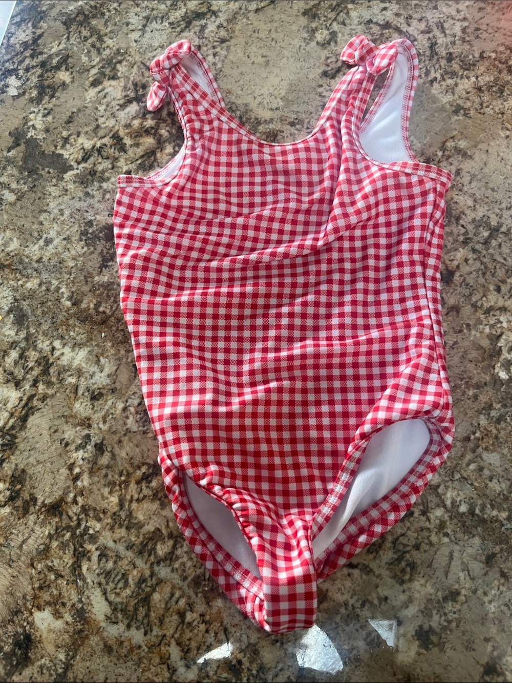 Never worn cat and jack red checkered one piece swimsuit size 5T